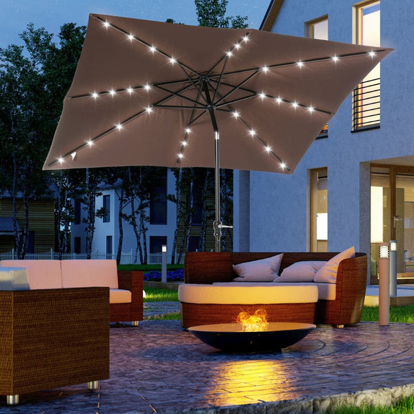 English Elm Outsunny 9' X 7' Solar Led Patio Umbrella With Tilt & Crank For Ultimate Outdoor Comfort & Style W2225P217591-GIGA
