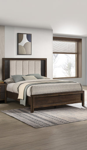 English Elm 1Pc King Size Bed With Rustic Charm, Plush Upholstered Headboard, Rich Wood Finish, And Durability B2741S00301