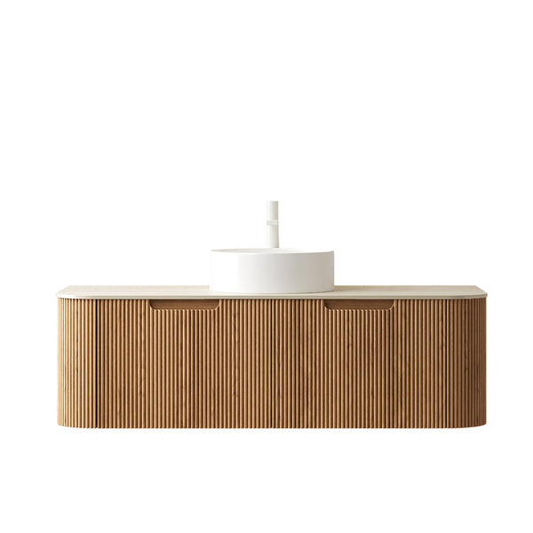 English Elm Dina Floating Bathroom Vanity with Crystal Glass Basin and Sintered Stone Top W2615S00342