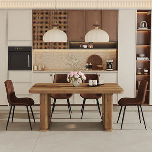 English Elm Table and Chair Set 5 Piece Wood Grain Top with Brown Techno Fabric Dining Seats W1151S04344