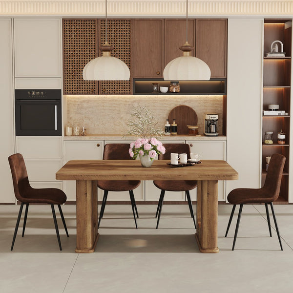 English Elm Table and Chair Set 5 Piece Wood Grain Top with Brown Techno Fabric Dining Seats W1151S04344