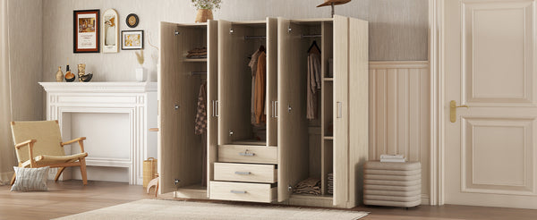 English Elm 6-doors Mdf Wardrobe with Large Drawers Streamlined Bedroom Storage Modern Design Brown N820000010D