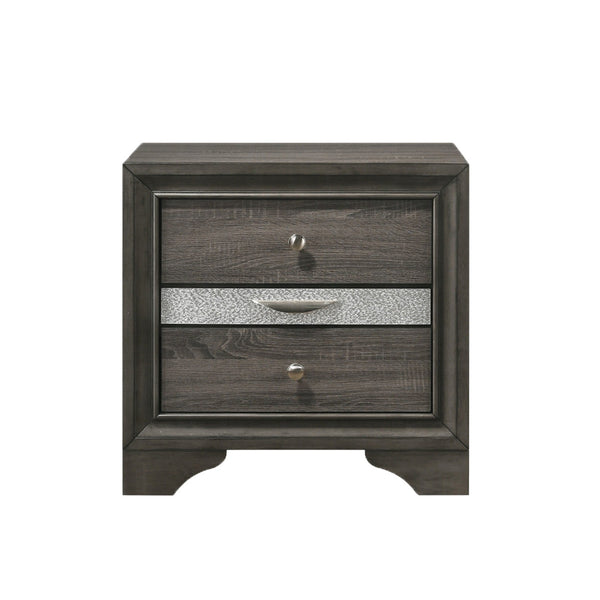 English Elm 2 Drawers With Jewelry Compartment Nightstand - Stylish Gray Storage Solution For Modern Bedrooms B016P253358