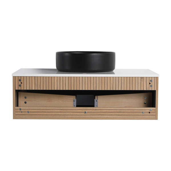 English Elm 36'' Floating Wall Mounted Vanity with Art Ceramic Vessel Sink and Soft Close Drawer W999S00363