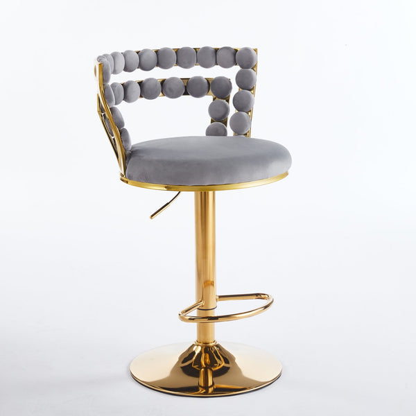 English Elm Modern Glam Pub Set with Marble Top Round Table and Two Adjustable Stools Grey+Gold W234S00132