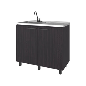 English Elm Utility Sink Base Cabinet with Two Doors Shelved Storage White Oak Laundry Room B097S00258