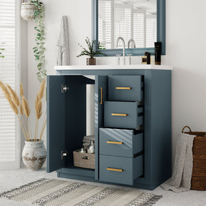 English Elm 30'' Bathroom Vanity With Ceramic Sink Combo - Stylish Freestanding Cabinet, Soft Close Drawers & Retro Charm N710P191947C