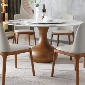 English Elm Modern Marble Dining Table - 59" Round Sintered Stone With Lazy Susan, Perfect For Small Spaces! W2699S00007