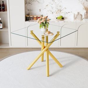 English Elm Modern Tempered Glass Counter Height Pub Table with Electroplated Cross Legs for Home Bar Gold W3875S00008