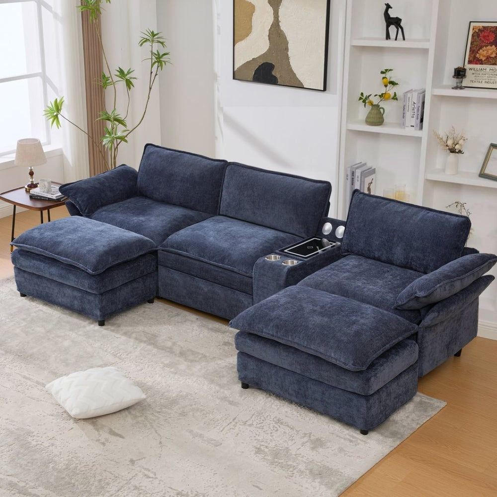 English Elm [New] U Shaped Modular Sectional Sofa With Wireless Charging, Bluetooth Speakers & Storage Console W2108S00144-GIGA