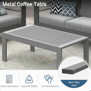 English Elm All-weather Outdoor 4 Piece Iron Conversation Set with Olefin Cushions and Wood Grain Table Gray B082S00104