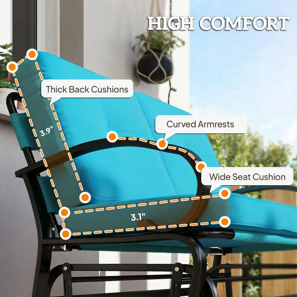 English Elm 2-person Outdoor Glider Bench with Steel Frame Mesh Seat and Tufted Cushions T3971P476397