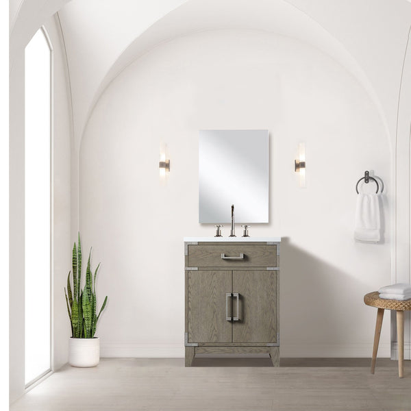 English Elm Grey Oak Single Bath Vanity with Acrylic Countertop, Soft-Close Cabinet, Mirror Included, 24"W B2731S01452