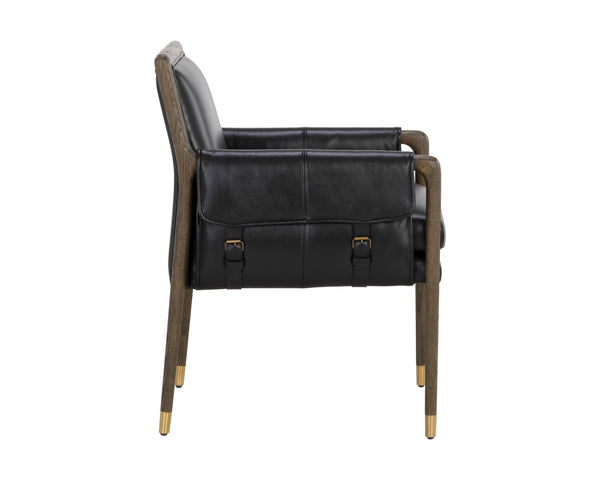Sunpan Mauti Dining Armchair: Vintage-Inspired Design with Rustic Charm and Handcrafted Leather Elegance Distressed Brown / Cortina Black Leather