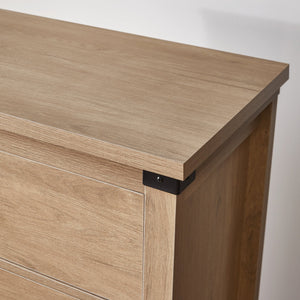 English Elm Farmhouse Seven Drawer Oak Tone Dresser Low Profile Rustic Storage for Bedroom Entryway W5368P460474