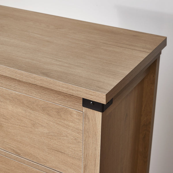 English Elm Farmhouse Seven Drawer Oak Tone Dresser Low Profile Rustic Storage for Bedroom Entryway W5368P460474