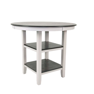 English Elm 5-pcs Modern Counter-Height Dining Set with Round Table, Under-Table Storage Shelves, 4 Chairs Antique White+Gray 46 L x 46 W x 16 H B089P240467