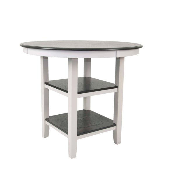 English Elm 5-pcs Modern Counter-Height Dining Set with Round Table, Under-Table Storage Shelves, 4 Chairs Antique White+Gray 46 L x 46 W x 16 H B089P240467