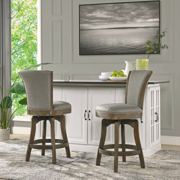 English Elm Jennifer Taylor Home - Henry 27" Armless Swivel Counter Height Bar Stool Heathered Linen Upholstered High Back Support Gray B2719P238374