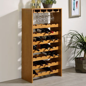 English Elm Wooden Oak Seven Tier Wine Rack with Stemware Storage for Dining Room Entertaining B016P317472