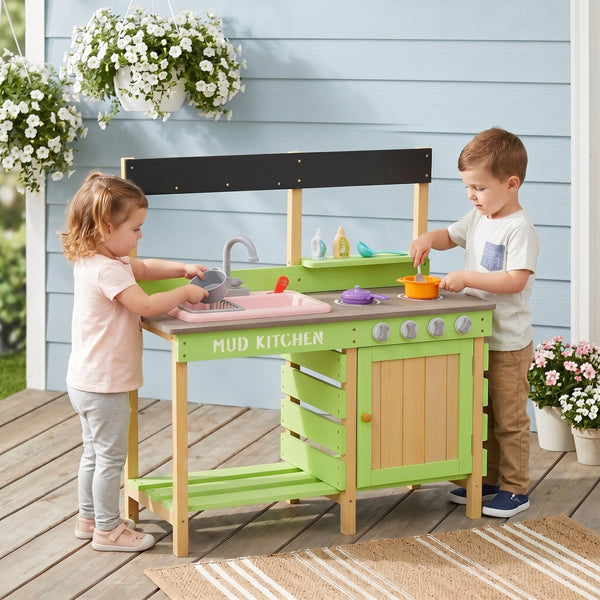 English Elm Kids Solid Wood Outdoor Mud Kitchen with Water Station and Imaginative Cooking Play W2640P454243
