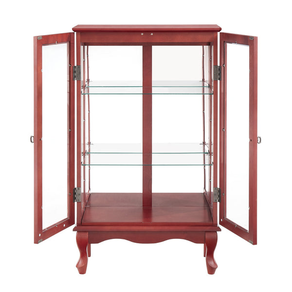 English Elm 2 Doors Curio Cabinet With Adjustable Shelves, Lighted Display & Mirrored Back For Home Or Office W2275P177196