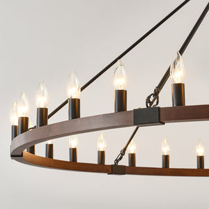 English Elm 39.3 Inch Wood Wagon Wheel Chandelier with Seeded Glass Shades 20-light Farmhouse W5008P464781