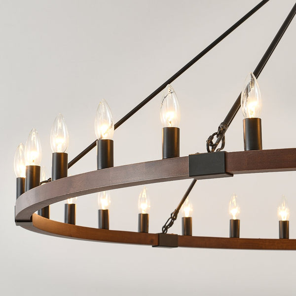 English Elm 39.3 Inch Wood Wagon Wheel Chandelier with Seeded Glass Shades 20-light Farmhouse W5008P464781
