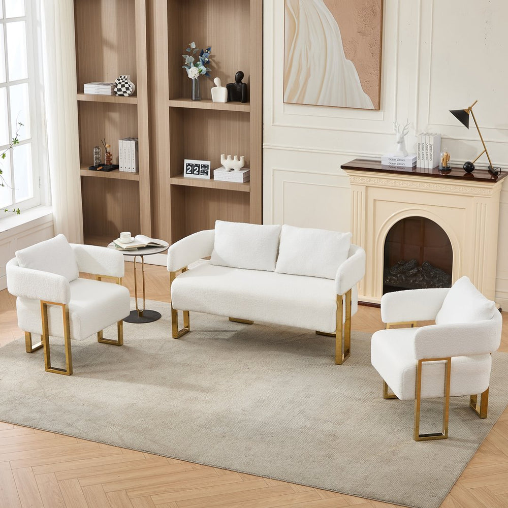 English Elm Ts Velvet Accent Chair with Gold Metal Legs Glam Art Deco Style for Living Room White+Gold W2311S00004