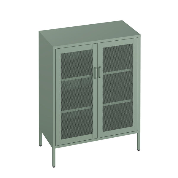 English Elm Amelia Metal Accent Cabinet 32" — Steel Mesh Doors, Adjustable Shelves, Minimalist Legs for Modern Storage Solutions Sage Green B365P397886