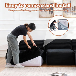 English Elm 105'' Modular Sectional with Woven Upholstery Washable Covers for Living Room W3565S00018