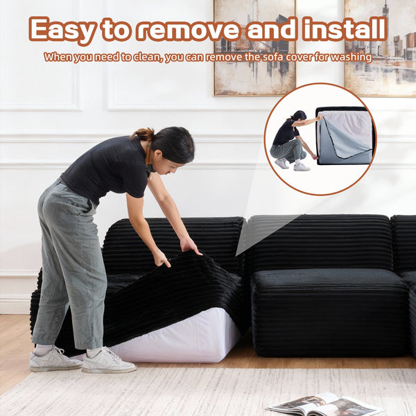 English Elm 105'' Modular Sectional with Woven Upholstery Washable Covers for Living Room W3565S00018