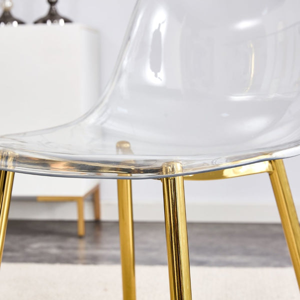 English Elm Table And Chair Set - Modern Wood Texture Mdf Coffee Table With Glass Legs & 4 Transparent Chairs W1151S02076-GIGA