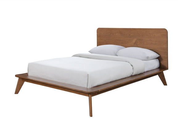 English Elm Walnut Eastern King Size Bed - Mid-Century Modern Solid Wood Platform Frame, Sleek Design & Durability B2741S00452-GIGA