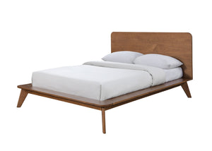 English Elm Walnut Queen Size Platform Bed Frame - Mid-Century Modern Solid Wood Design, Mattress Ready, Chic Look B2741S00451-GIGA