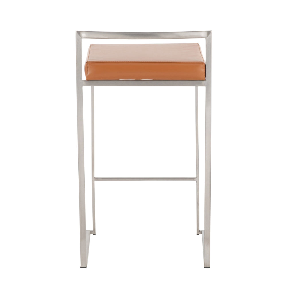 English Elm Fuji Stackable Counter Stools Set Of 2 - Sleek Stainless Steel Frame With Comfortable Camel Cushions B202P221925