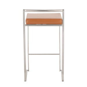 English Elm Fuji Stackable Counter Stools Set Of 2 - Sleek Stainless Steel Frame With Comfortable Camel Cushions B202P221925