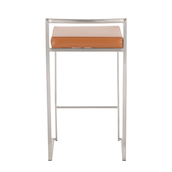 English Elm Fuji Stackable Counter Stools Set Of 2 - Sleek Stainless Steel Frame With Comfortable Camel Cushions B202P221925
