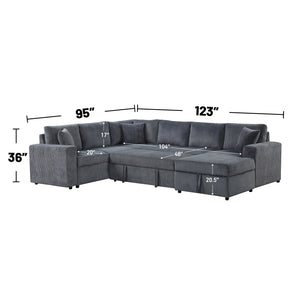 English Elm Corduroy Ultra-Soft Sleeper Sectional Sofa with Right-Facing Storage Chaise and Removable Throw Pillows, Gray Plush B016S00050