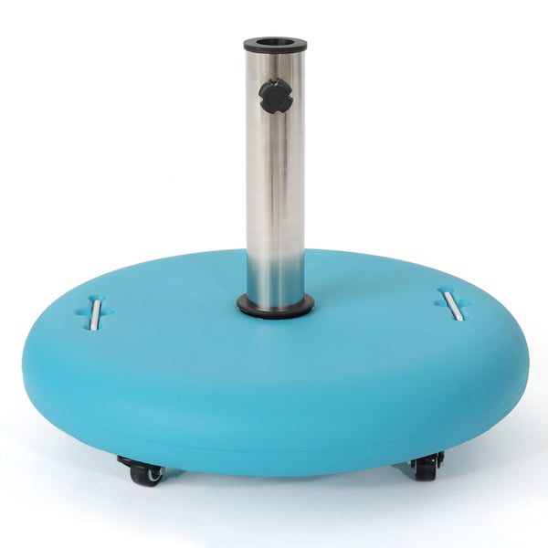 English Elm Wheelie Concrete Outdoor Umbrella Base with Locking Casters for Patio Stability Teal 60454.00TEL