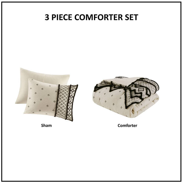 English Elm 3 INK+IVY Marta Cotton & Flax Linen Comforter Set Full/Queen with Black Diamond Print and Chenille Trim White+Black 19.29 L x 13.39 W x 13.39 H B03596415