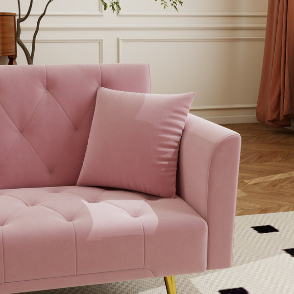 English Elm Modern Tufted Velvet Sleeper Sofa Retro Style Convertible Fold Flat for Compact Spaces Pink W2353P399455