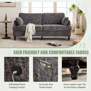 English Elm Modern chenille 2-seater sofa with LED, USB charging, storage pocket, solid wood legs, durable comfort Gray W395P318544
