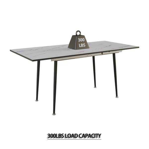 English Elm 47"-63" Extendable Marble Print Dining Set Four Suede Chairs Modern White Mdf Table W2189S00927