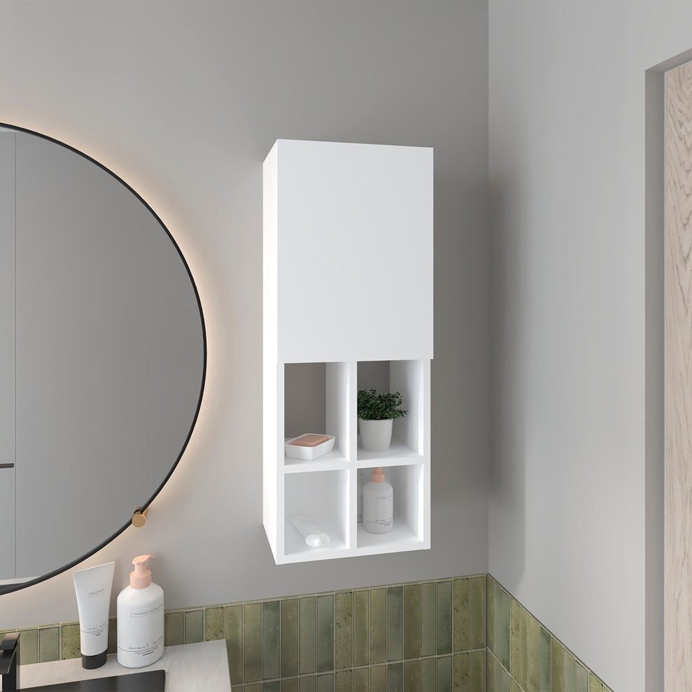 English Elm White Wall-Mounted Bathroom Cabinet with Door, 4 Open Shelves for Space-Saving Storage & Display B062P323177