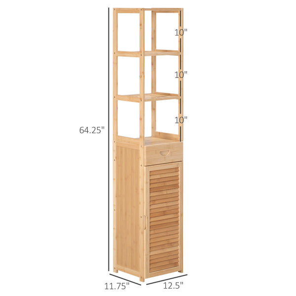 English Elm Kleankin Slim Bamboo Linen Tower Cabinet With Louvered Door, Stylish Storage For Small Spaces W2225P216998