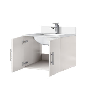English Elm Glossy White Bath Vanity 24" W X 22" D With Cultured Marble Top & Chrome Faucet Set For Modern Decor B2731P258571