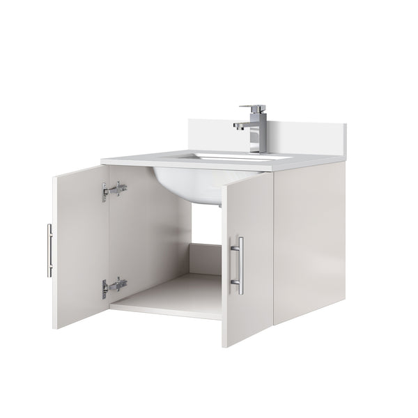 English Elm Glossy White Bath Vanity 24" W X 22" D With Cultured Marble Top & Chrome Faucet Set For Modern Decor B2731P258571