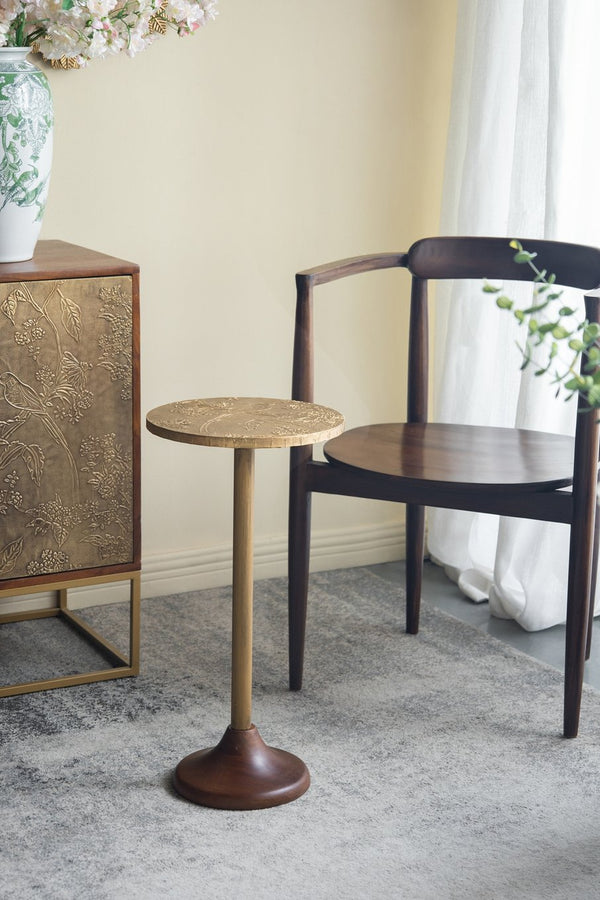 English Elm 11.8x11.8x18.1" Paulownia Wood Sculptural Side Table with Mosaic Hourglass Base W2078P461566