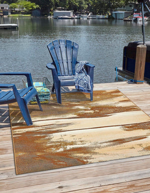 Unique Loom Outdoor Modern Shore Machine Made Abstract Rug Brown, Beige/Gray 5' 4" x 6' 1"